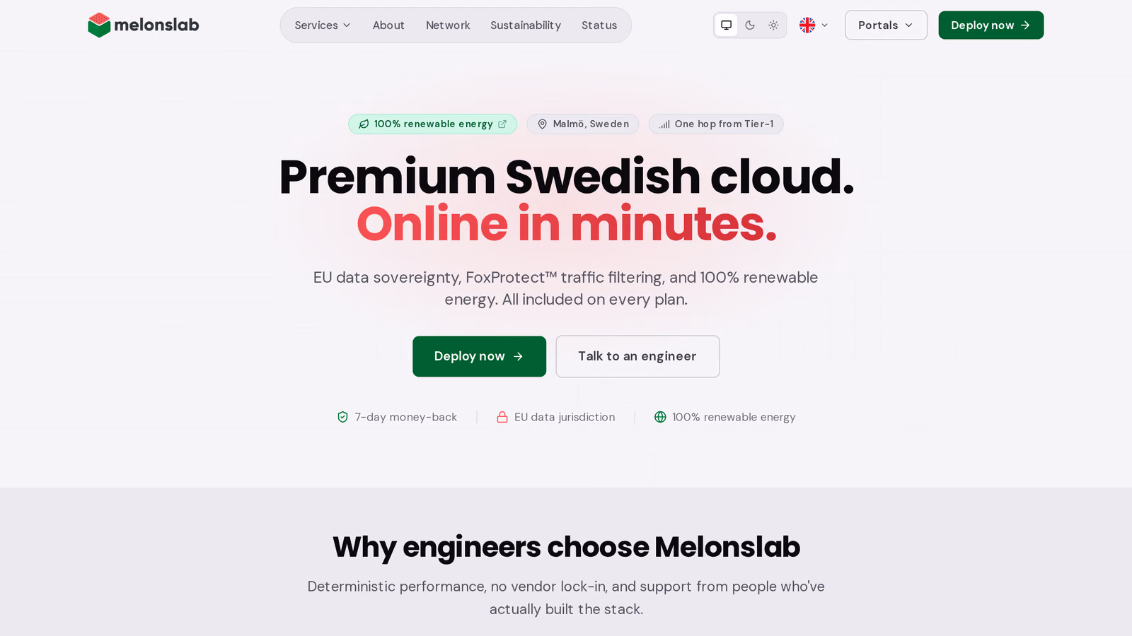 Melonslab. Sovereign cloud infrastructure: virtual compute and web hosting from Malmö.